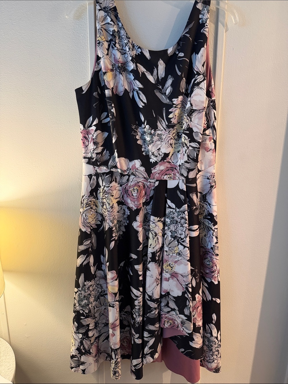 White House Black Market Black Dress with Pink & Cream Floral Print